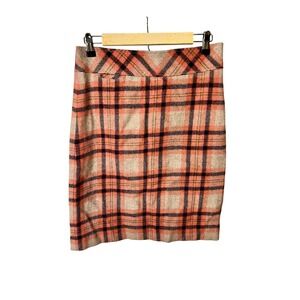 LLBean Favorite Fit Plaid Wool Blend A Line Skirt Women's Size 6 Coral Navy